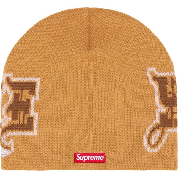 Supreme New Era Outline Beanie - Tan (front)