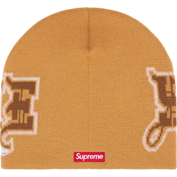 Supreme New Era Outline Beanie - Tan (front)