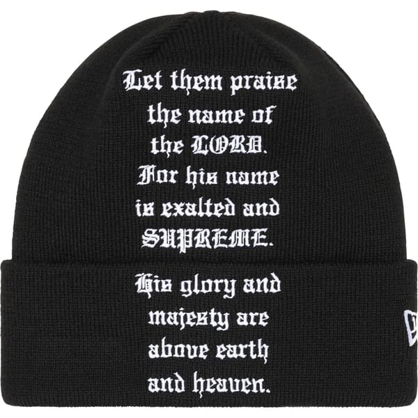 Supreme New Era Psalm Beanie - Black (front)