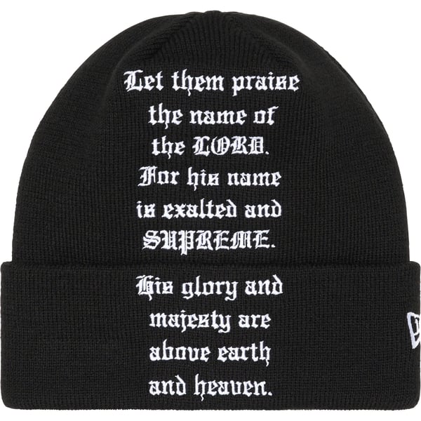 Supreme New Era Psalm Beanie - Black (front)