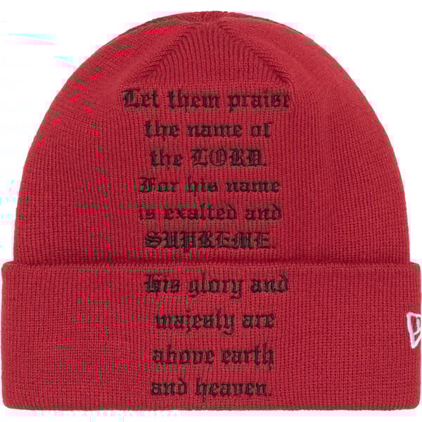 Supreme New Era Psalm Beanie - Dark Red (front)