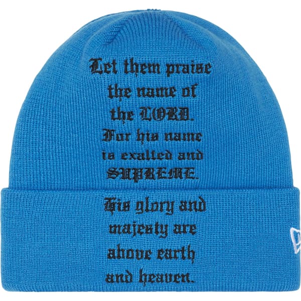 Supreme New Era Psalm Beanie - Light Slate (front)