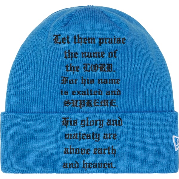 Supreme New Era Psalm Beanie - Light Slate (front)