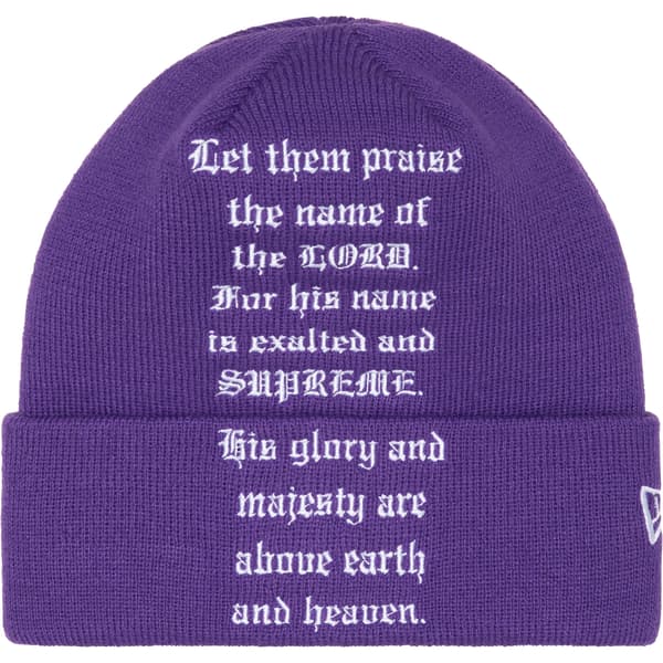Supreme New Era Psalm Beanie - Purple (front)