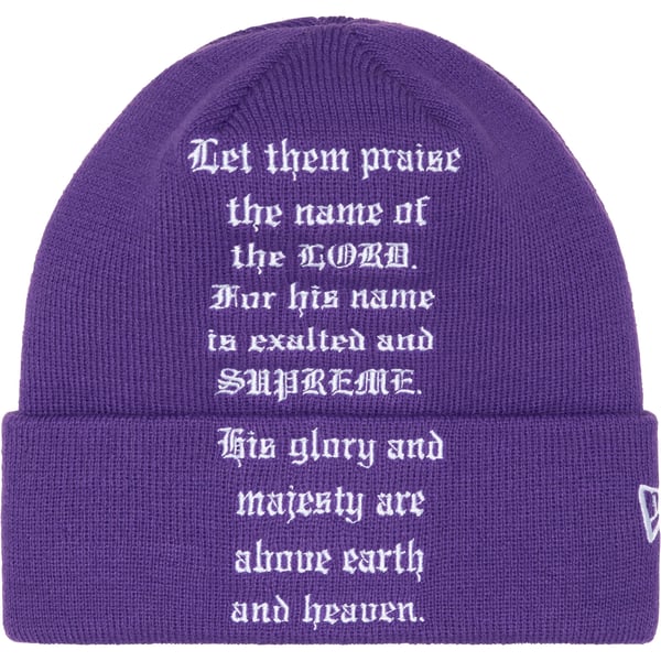 Supreme New Era Psalm Beanie - Purple (front)