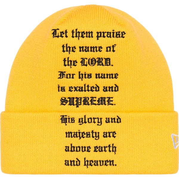 Supreme New Era Psalm Beanie - Yellow (front)