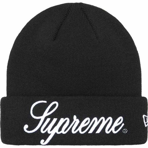 Supreme New Era Script Beanie - Black (front)