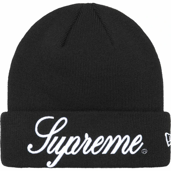 Supreme New Era Script Beanie - Black (front)