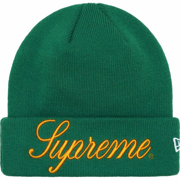 Supreme New Era Script Beanie - Green (front)