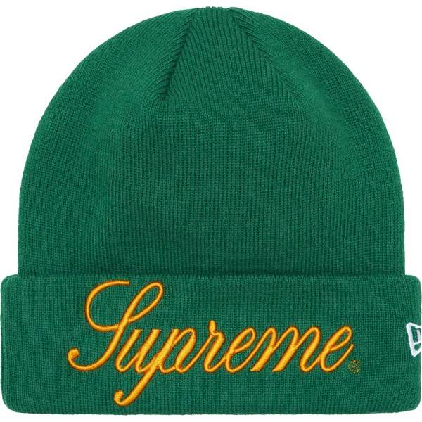 Supreme New Era Script Beanie - Green (front)