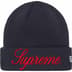 Supreme New Era Script Beanie - Navy (front)