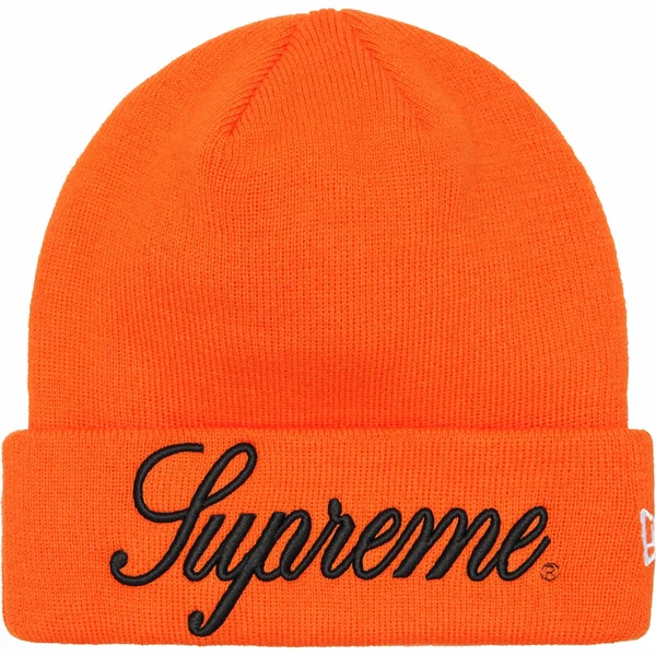 Supreme New Era Script Beanie - Orange (front)