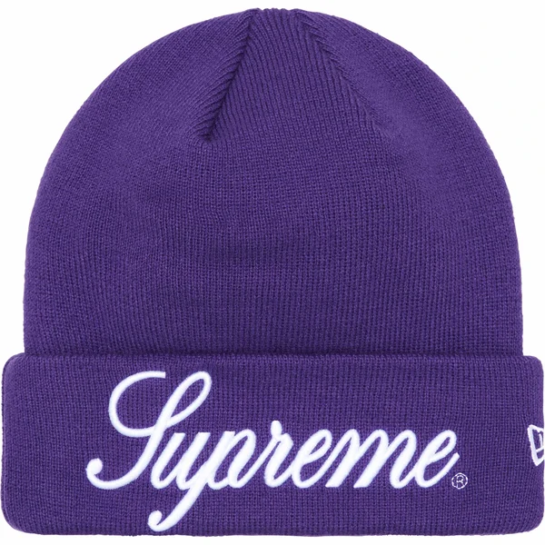 Supreme New Era Script Beanie - Purple (front)