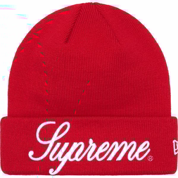Supreme New Era Script Beanie - Red (front)