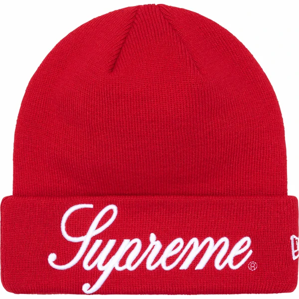 Supreme New Era Script Beanie - Red (front)