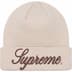 Supreme New Era Script Beanie - Stone (front)