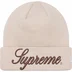 Supreme New Era Script Beanie - Stone (front)