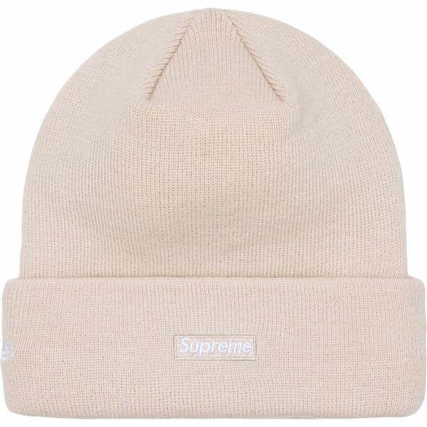 Supreme New Era Script Beanie - Stone (front)