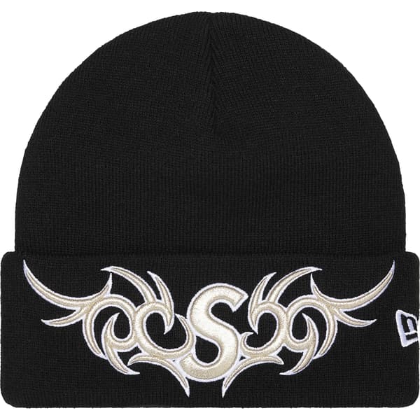 Supreme New Era Tribal S Logo Beanie - Black (front)