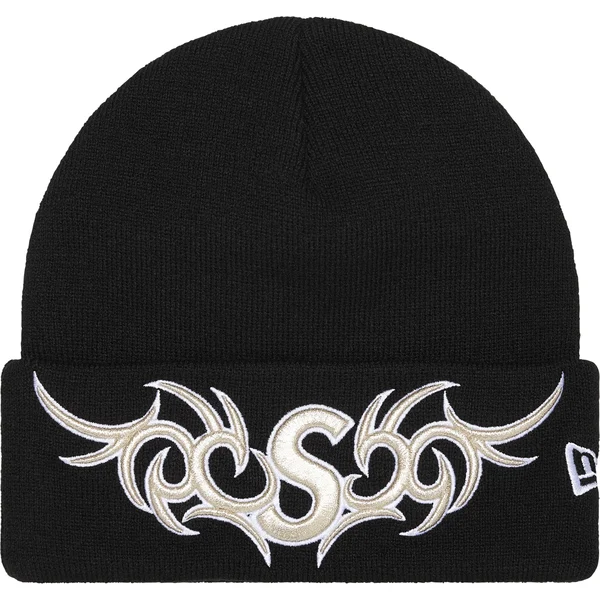 Supreme New Era Tribal S Logo Beanie - Black (front)