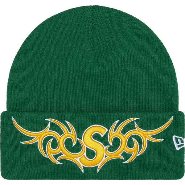 Supreme New Era Tribal S Logo Beanie - Green (front)
