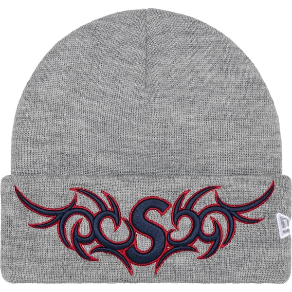 Supreme New Era Tribal S Logo Beanie - Heather Grey (front)
