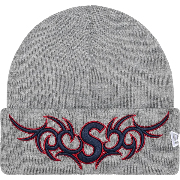 Supreme New Era Tribal S Logo Beanie - Heather Grey (front)