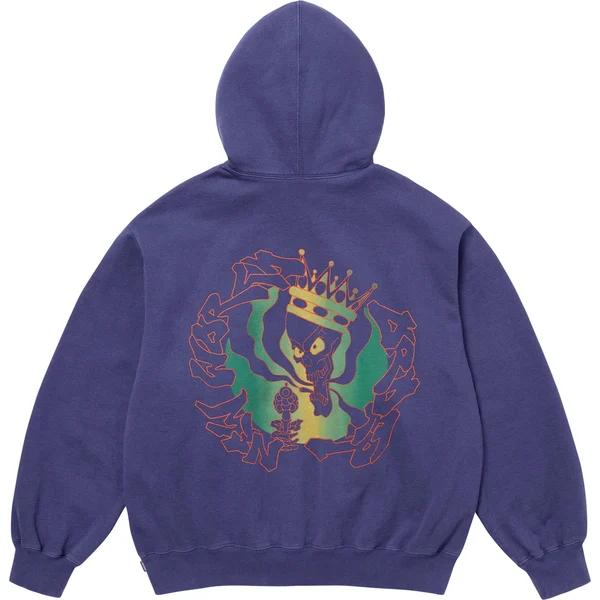 Supreme New World Order Hooded Sweatshirt - Washed Navy (front)