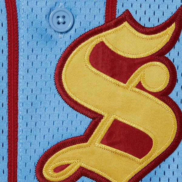 Supreme Old English Baseball Jersey - Light Blue (front)