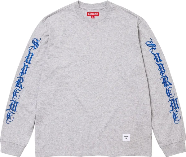 Supreme Old English L/S Top - Heather Grey (front)