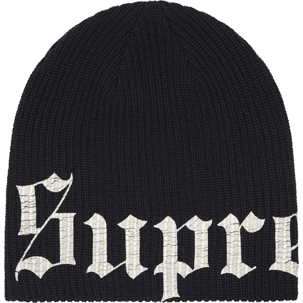 Supreme Old English Printed Beanie - Black (front)