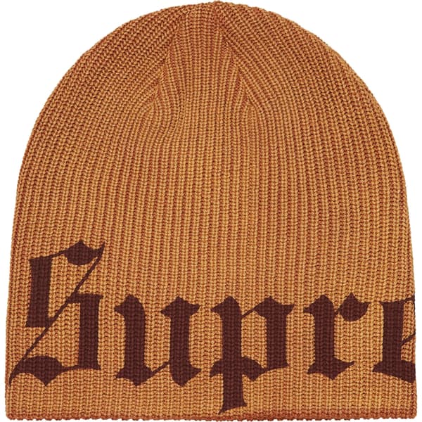 Supreme Old English Printed Beanie - Tan (front)