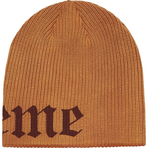Supreme Old English Printed Beanie - Tan (front)