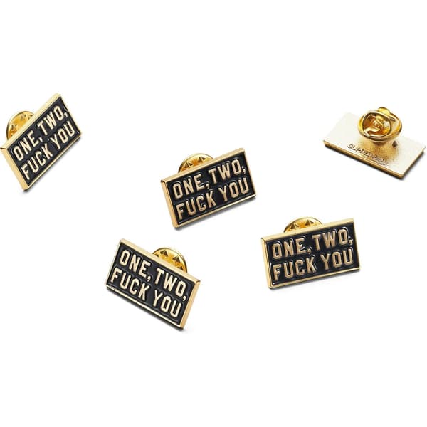 Supreme One Two Fuck You Pin - Gold (front)