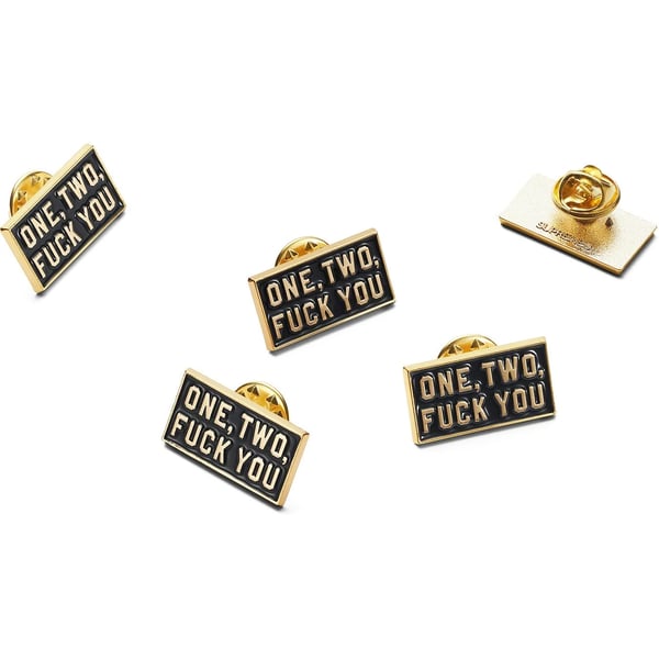 Supreme One Two Fuck You Pin - Gold (front)