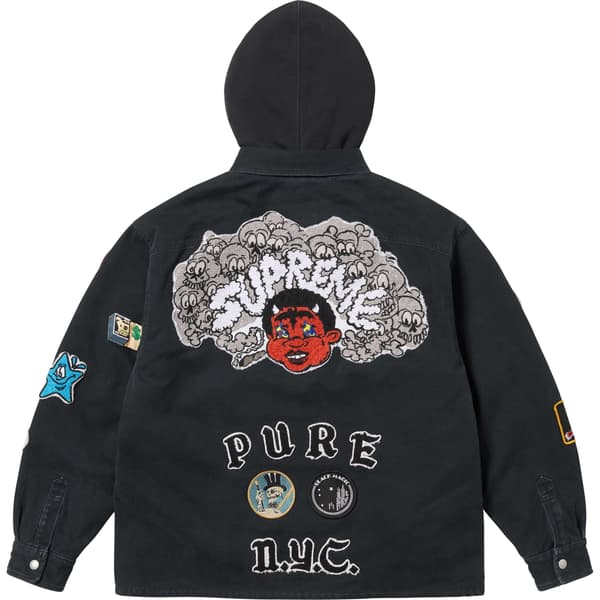 Supreme Patches Hooded Zip Up Shirt - Black (front)