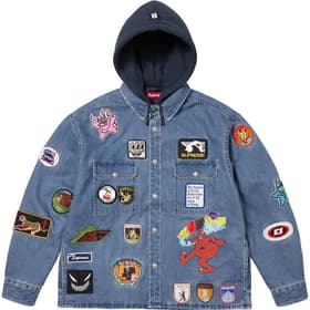 Supreme Patches Hooded Zip Up Shirt Denim