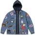 Supreme Patches Hooded Zip Up Shirt - Denim (front)