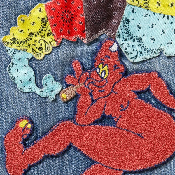 Supreme Patches Hooded Zip Up Shirt - Denim (front)