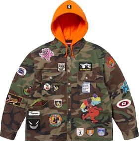 Supreme Patches Hooded Zip Up Shirt Woodland Camo
