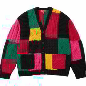 Supreme Patchwork Cable Knit Cardigan Black