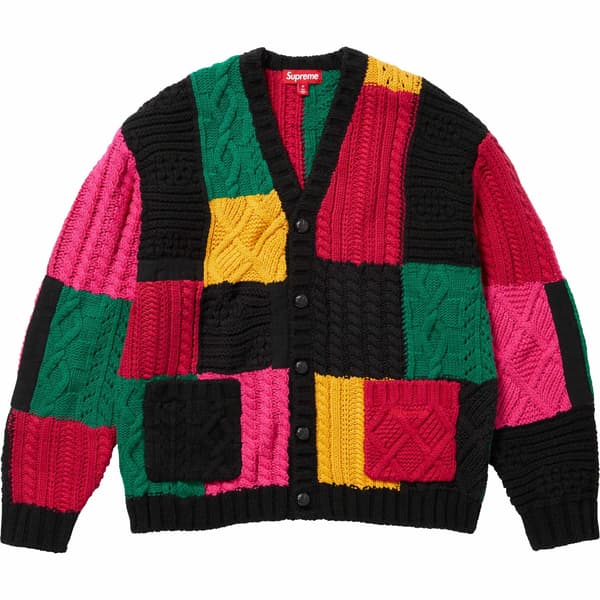 Supreme Patchwork Cable Knit Cardigan - Black (front)