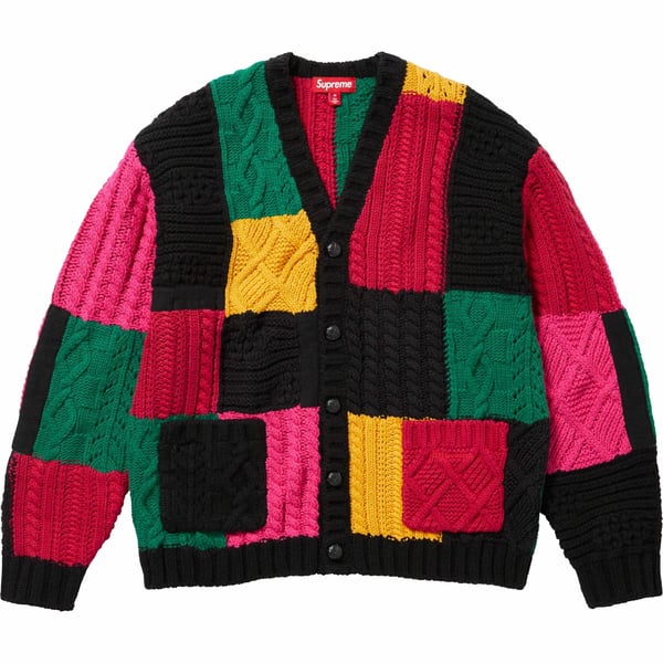 Supreme Patchwork Cable Knit Cardigan - Black (front)