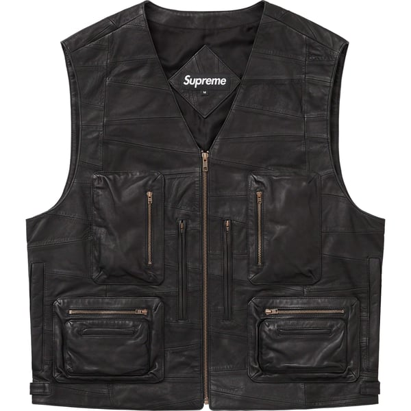 Supreme Patchwork Leather Cargo Vest - Black (front)