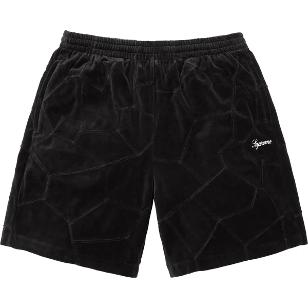 Supreme Patchwork Velour Short - Black (front)