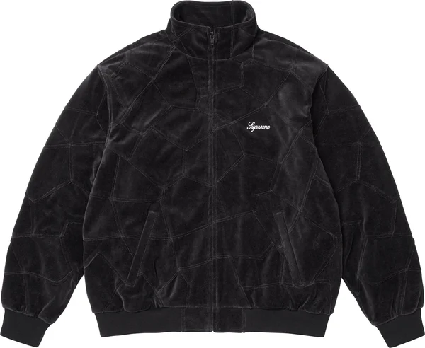 Supreme Patchwork Velour Track Jacket - Black (front)