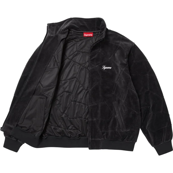 Supreme Patchwork Velour Track Jacket - Black (front)
