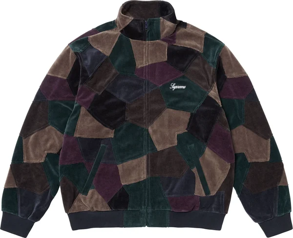 Supreme Patchwork Velour Track Jacket - Dark Navy (front)