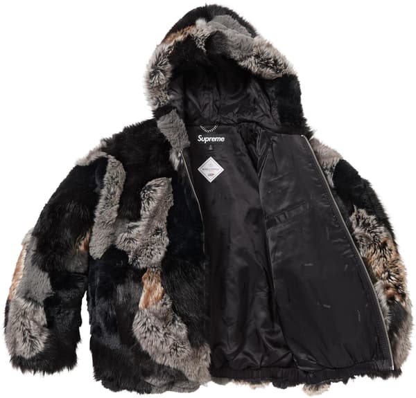 Supreme Patchwork WINDSTOPPER Hooded Faux Fur Jacket - Black (front)