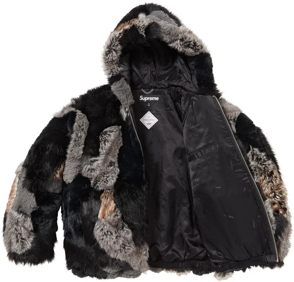 Supreme Patchwork WINDSTOPPER Hooded Faux Fur Jacket - Black (front)